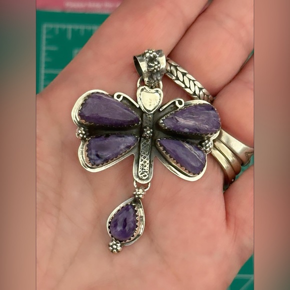 Charoite statement southwestern sterling silver pendant - Picture 7 of 7